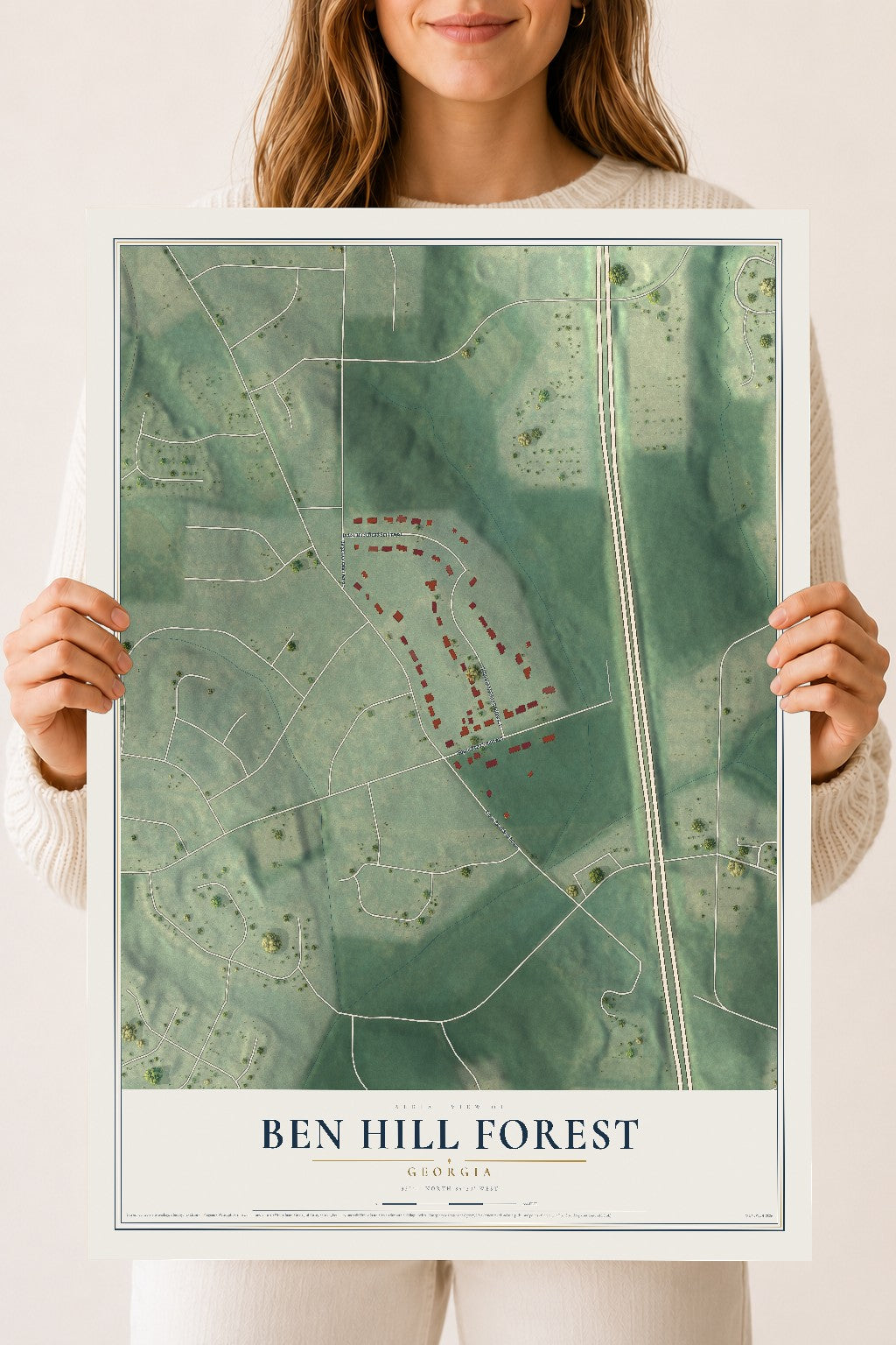 Ben Hill Forest, Georgia map print, 18" x 24" Archival Matte Print mockup