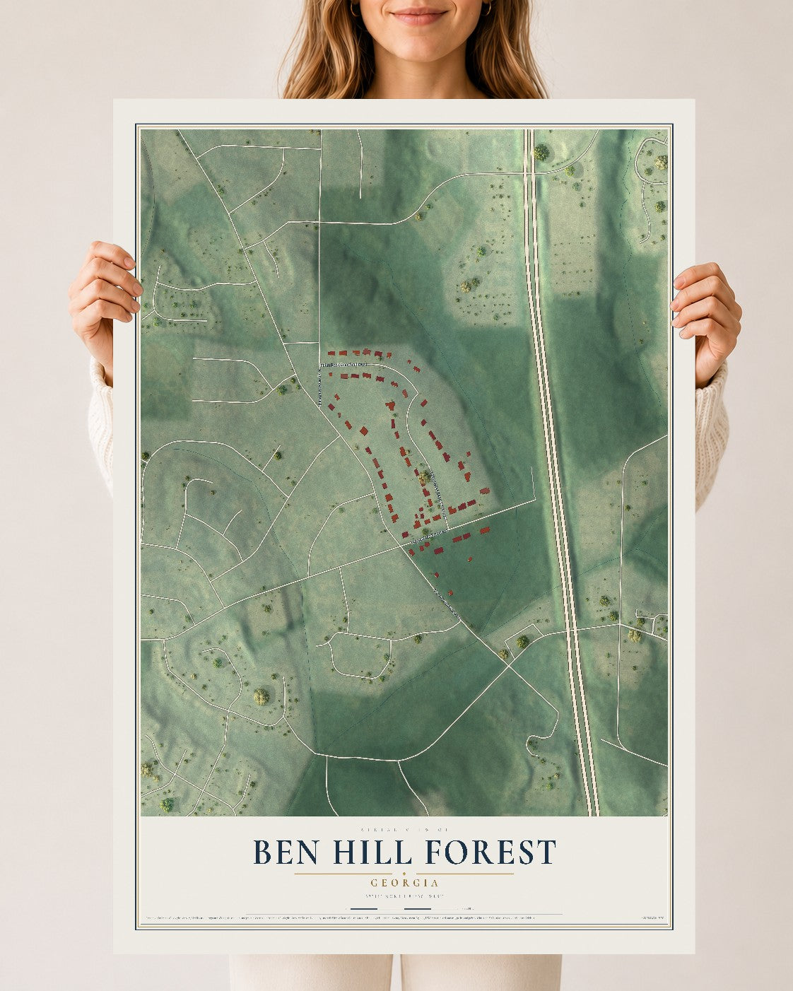 Ben Hill Forest, Georgia map print, 24" x 36" Archival Matte Print mockup