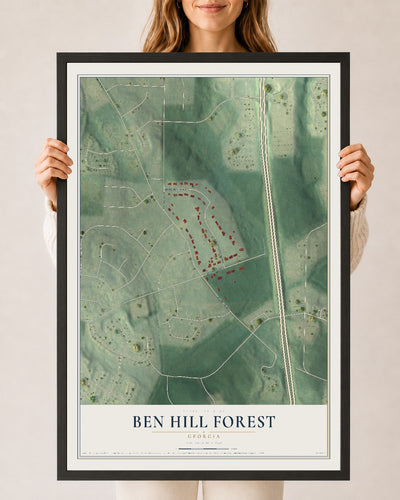 Ben Hill Forest, Georgia map print, 24" x 36" W/ Black Ayous Wood Frame mockup