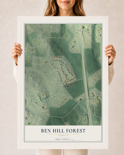 Ben Hill Forest, Georgia map print, 24" x 36" W/ White Ayous Wood Frame mockup