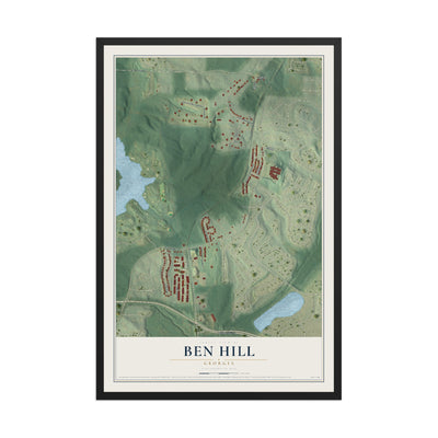 Ben Hill, Georgia map print, 12" x 18" W/ Black Ayous Wood Frame mockup