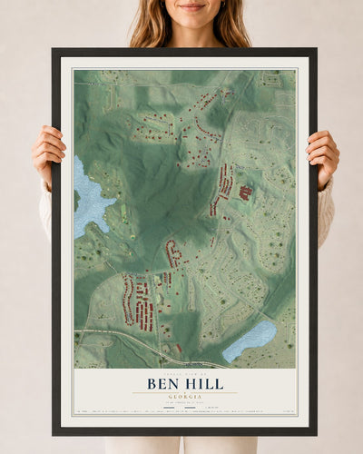Ben Hill, Georgia map print, 24" x 36" W/ Black Ayous Wood Frame mockup