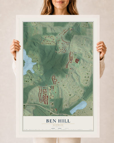 Ben Hill, Georgia map print, 24" x 36" W/ White Ayous Wood Frame mockup