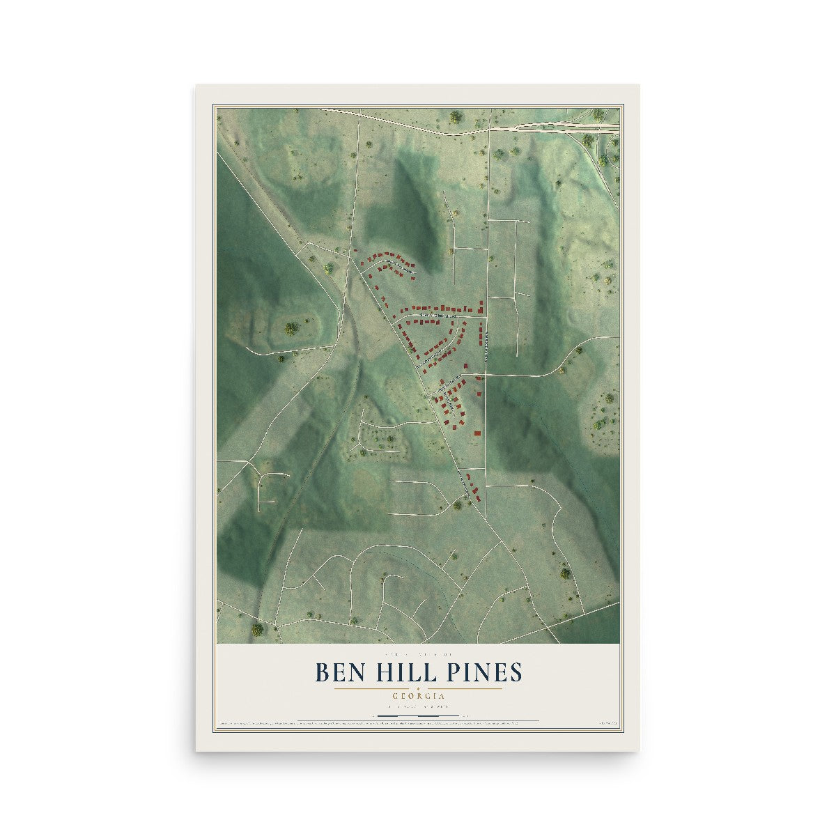 Ben Hill Pines, Georgia map print, 12" x 18" Archival Matte Print mockup