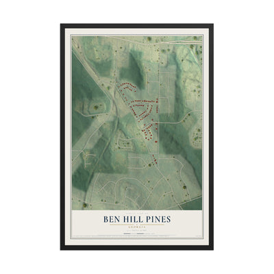 Ben Hill Pines, Georgia map print, 12" x 18" W/ Black Ayous Wood Frame mockup
