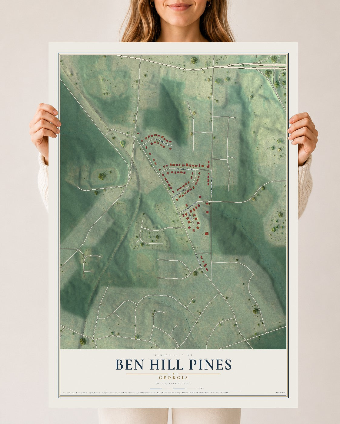 Ben Hill Pines, Georgia map print, 24" x 36" Archival Matte Print mockup