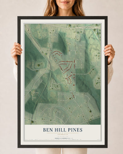 Ben Hill Pines, Georgia map print, 24" x 36" W/ Black Ayous Wood Frame mockup