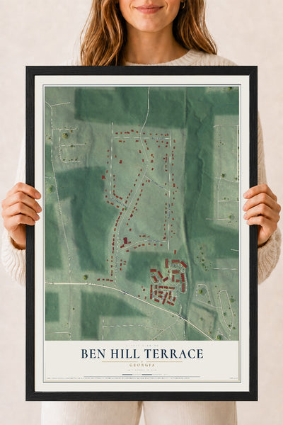 Ben Hill Terrace, Georgia map print, 18" x 24" W/ Black Ayous Wood Frame mockup