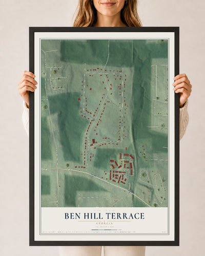 Ben Hill Terrace, Georgia map print, 24" x 36" W/ Black Ayous Wood Frame mockup