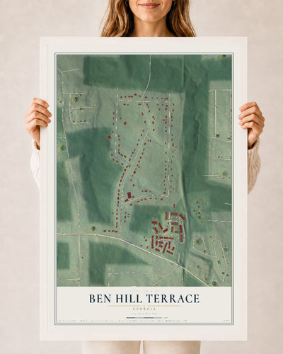 Ben Hill Terrace, Georgia map print, 24" x 36" W/ White Ayous Wood Frame mockup