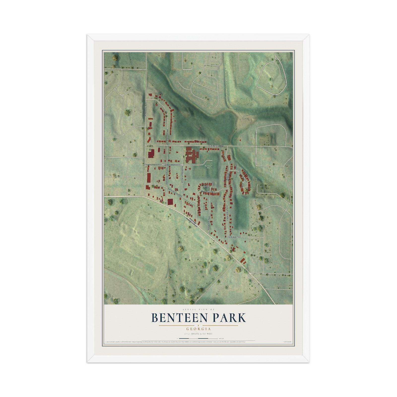 Benteen Park, Georgia map print, 12" x 18" W/ White Ayous Wood Frame mockup