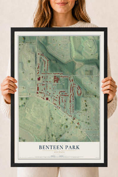 Benteen Park, Georgia map print, 18" x 24" W/ Black Ayous Wood Frame mockup