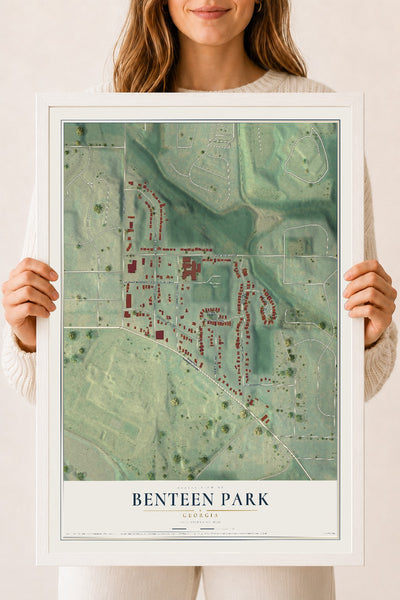 Benteen Park, Georgia map print, 18" x 24" W/ White Ayous Wood Frame mockup
