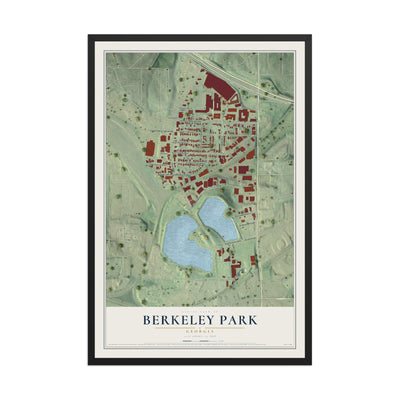Berkeley Park, Georgia map print, 12" x 18" W/ Black Ayous Wood Frame mockup