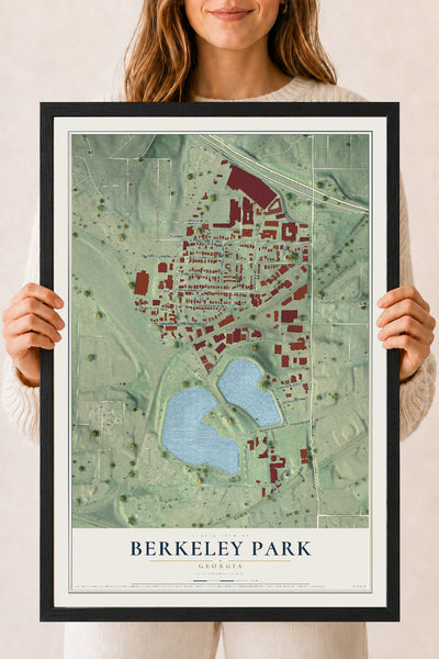Berkeley Park, Georgia map print, 18" x 24" W/ Black Ayous Wood Frame mockup