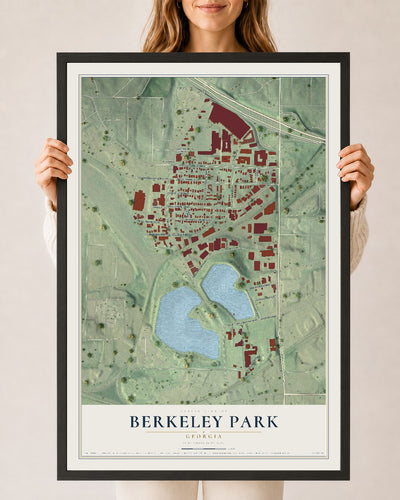Berkeley Park, Georgia map print, 24" x 36" W/ Black Ayous Wood Frame mockup