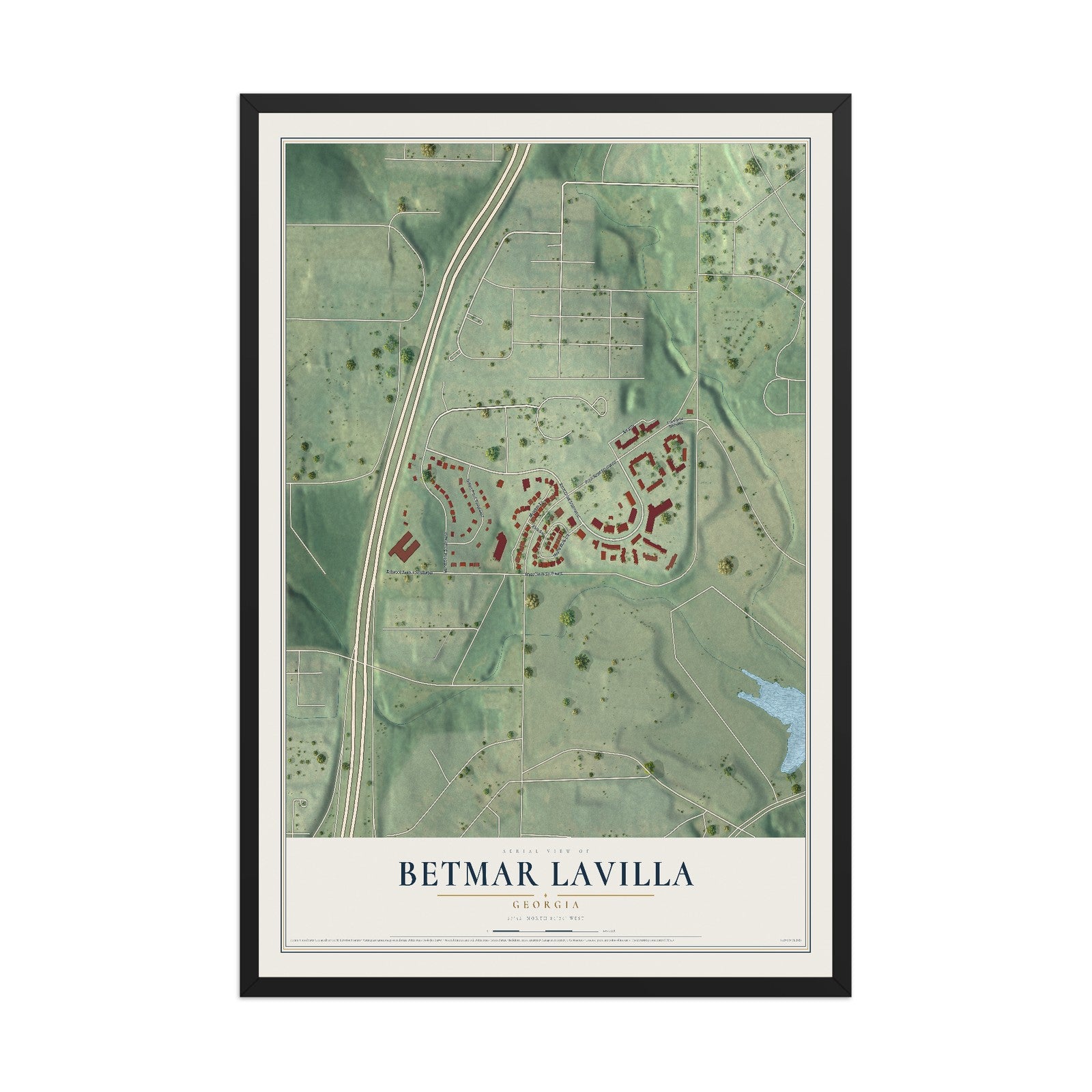 Betmar LaVilla, Georgia map print, 12" x 18" W/ Black Ayous Wood Frame mockup