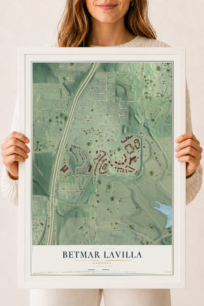 Betmar LaVilla, Georgia map print, 18" x 24" W/ White Ayous Wood Frame mockup