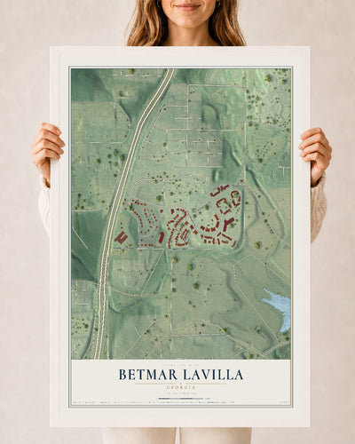 Betmar LaVilla, Georgia map print, 24" x 36" W/ White Ayous Wood Frame mockup