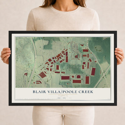 Blair Villa-Poole Creek, Georgia map print, 12" x 18" W/ Black Ayous Wood Frame mockup