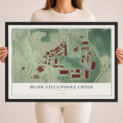 Blair Villa-Poole Creek, Georgia map print, 18" x 24" W/ Black Ayous Wood Frame mockup