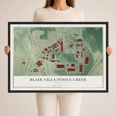 Blair Villa-Poole Creek, Georgia map print, 24" x 36" W/ Black Ayous Wood Frame mockup