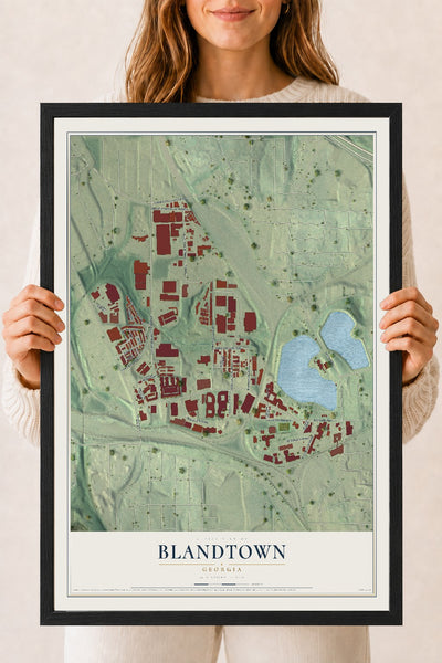 Blandtown, Georgia map print, 18" x 24" W/ Black Ayous Wood Frame mockup