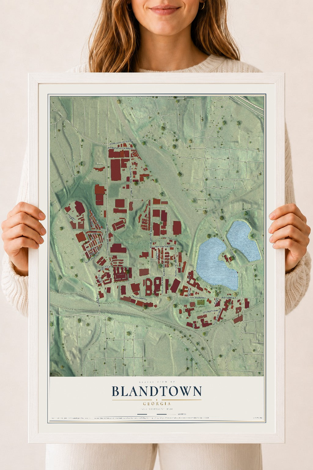 Blandtown, Georgia map print, 18" x 24" W/ White Ayous Wood Frame mockup
