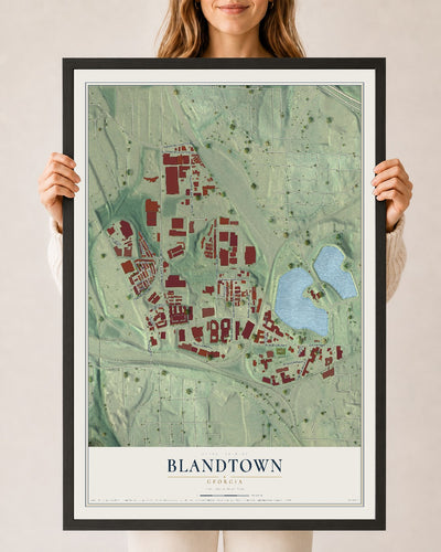 Blandtown, Georgia map print, 24" x 36" W/ Black Ayous Wood Frame mockup