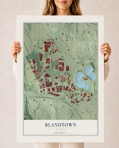 Blandtown, Georgia map print, 24" x 36" W/ White Ayous Wood Frame mockup