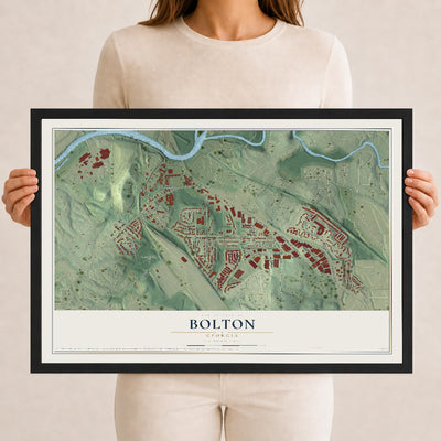 Bolton, Georgia map print, 12" x 18" W/ Black Ayous Wood Frame mockup