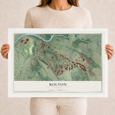 Bolton, Georgia map print, 12" x 18" W/ White Ayous Wood Frame mockup
