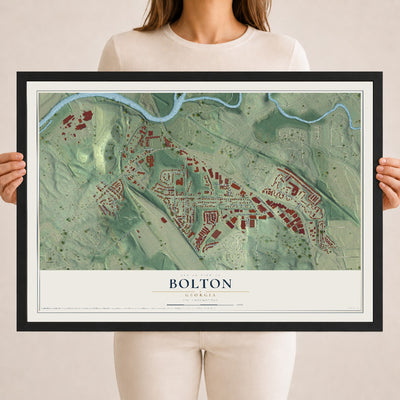 Bolton, Georgia map print, 18" x 24" W/ Black Ayous Wood Frame mockup