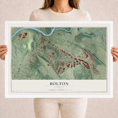 Bolton, Georgia map print, 18" x 24" W/ White Ayous Wood Frame mockup
