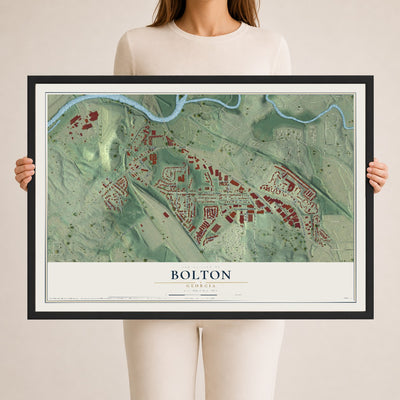 Bolton, Georgia map print, 24" x 36" W/ Black Ayous Wood Frame mockup