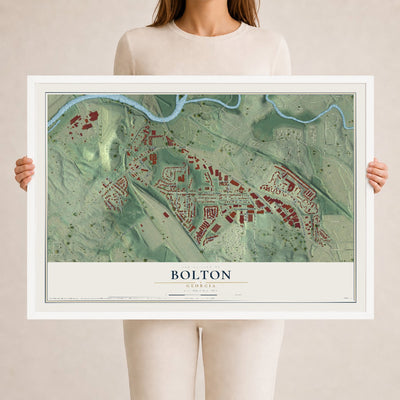Bolton, Georgia map print, 24" x 36" W/ White Ayous Wood Frame mockup