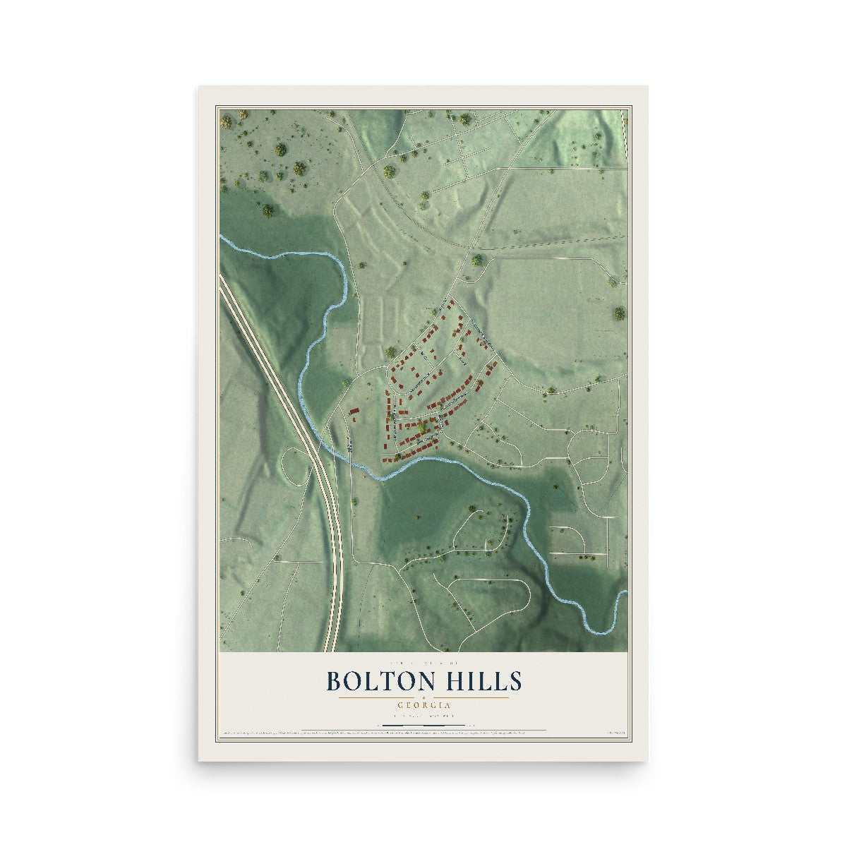 Bolton Hills, Georgia map print, 12" x 18" Archival Matte Print mockup