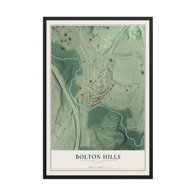 Bolton Hills, Georgia map print, 12" x 18" W/ Black Ayous Wood Frame mockup