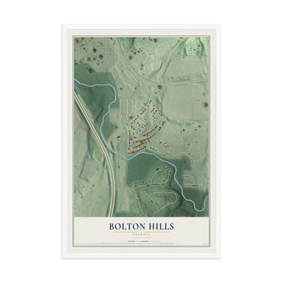 Bolton Hills, Georgia map print, 12" x 18" W/ White Ayous Wood Frame mockup
