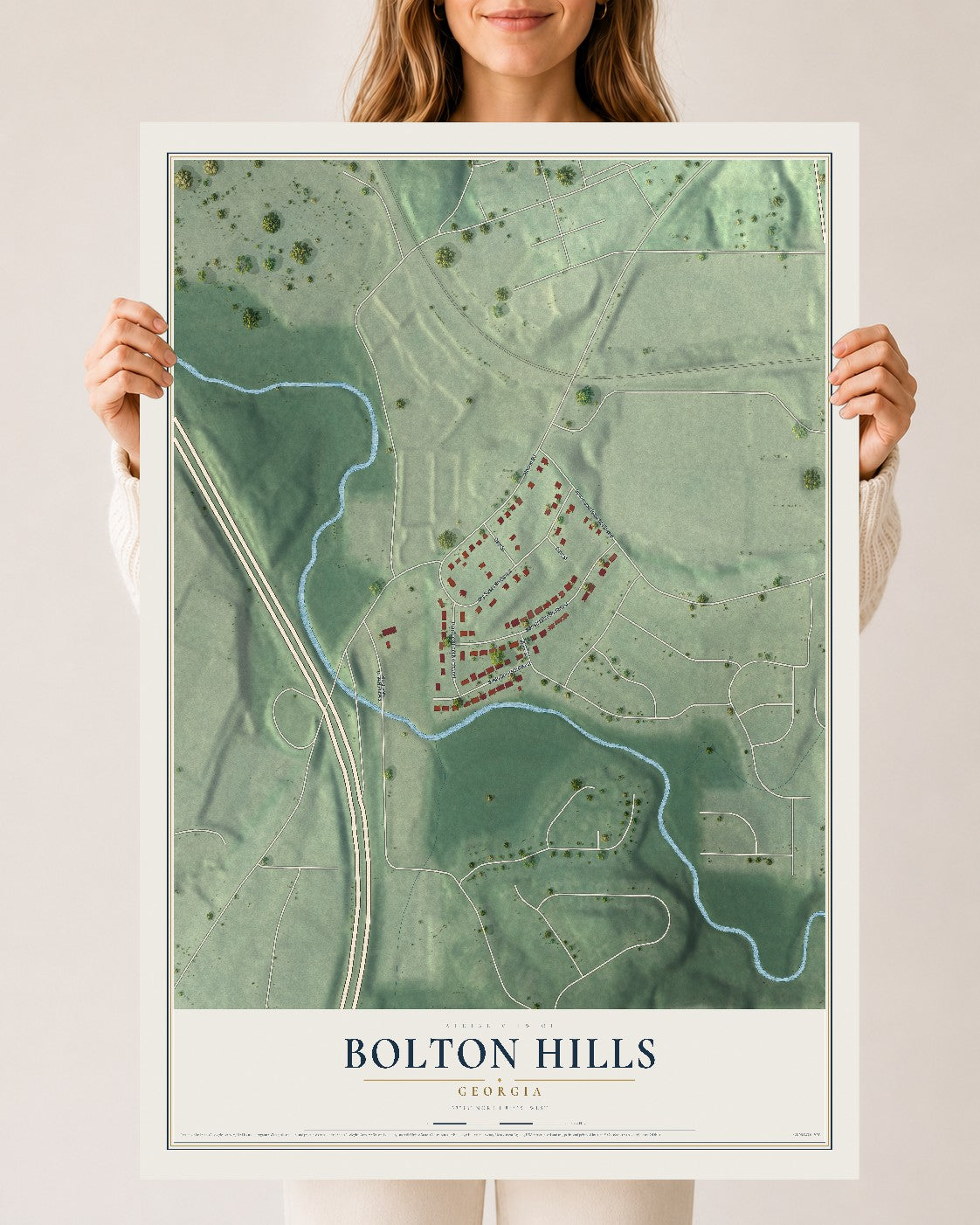 Bolton Hills, Georgia map print, 24" x 36" Archival Matte Print mockup