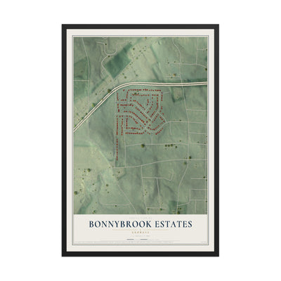 Bonnybrook Estates, Georgia map print, 12" x 18" W/ Black Ayous Wood Frame mockup
