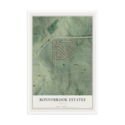 Bonnybrook Estates, Georgia map print, 12" x 18" W/ White Ayous Wood Frame mockup