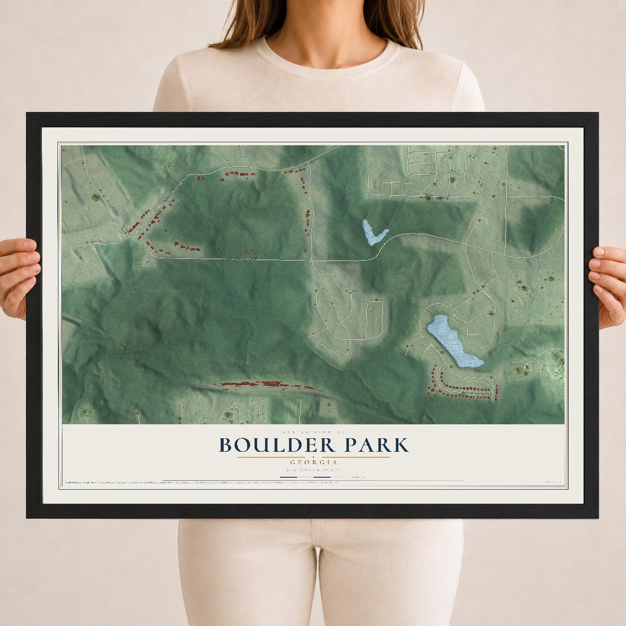 Boulder Park, Georgia map print, 18" x 24" W/ Black Ayous Wood Frame mockup