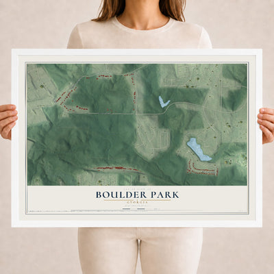 Boulder Park, Georgia map print, 18" x 24" W/ White Ayous Wood Frame mockup