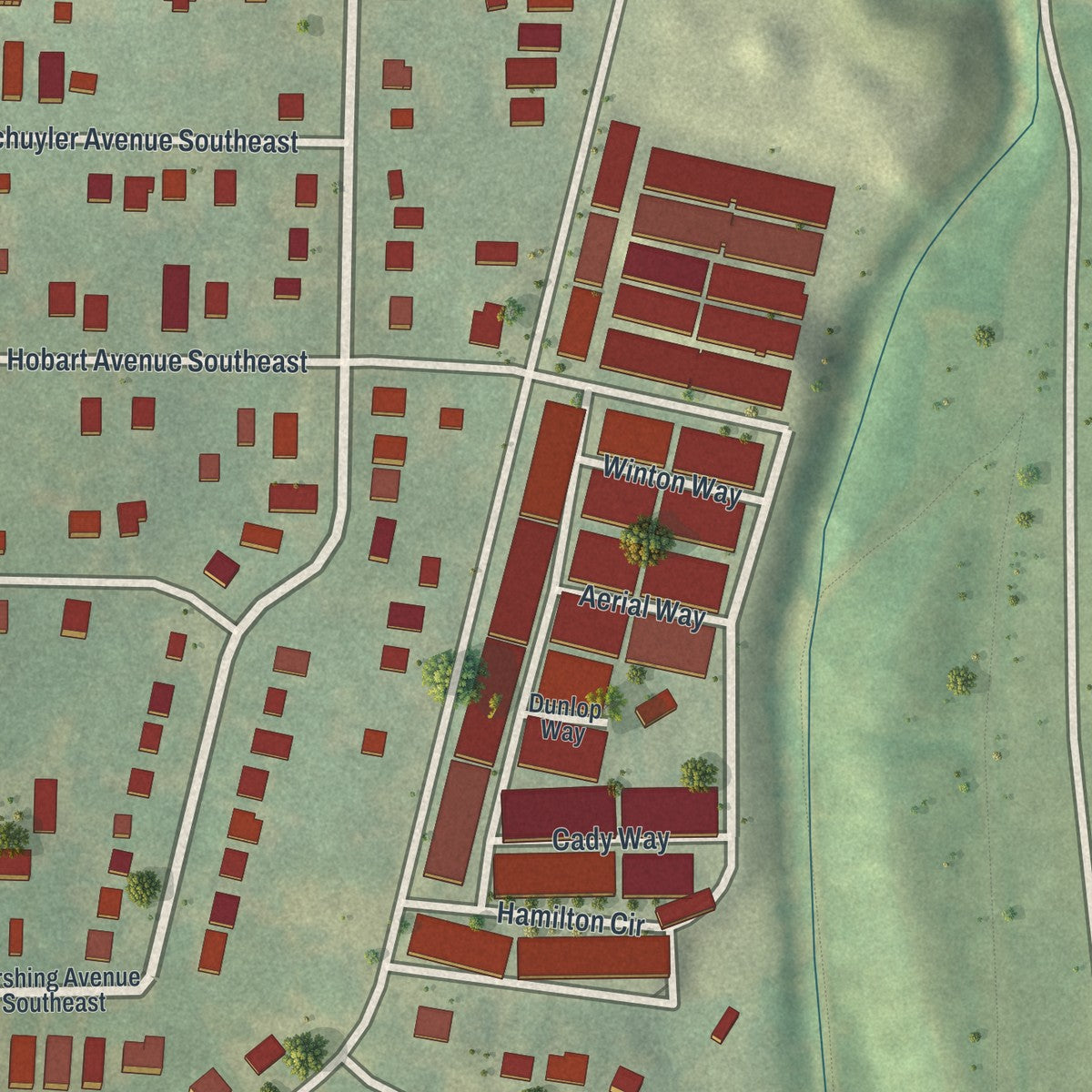 Close-up 1 of the Boulevard Heights, Georgia map artwork