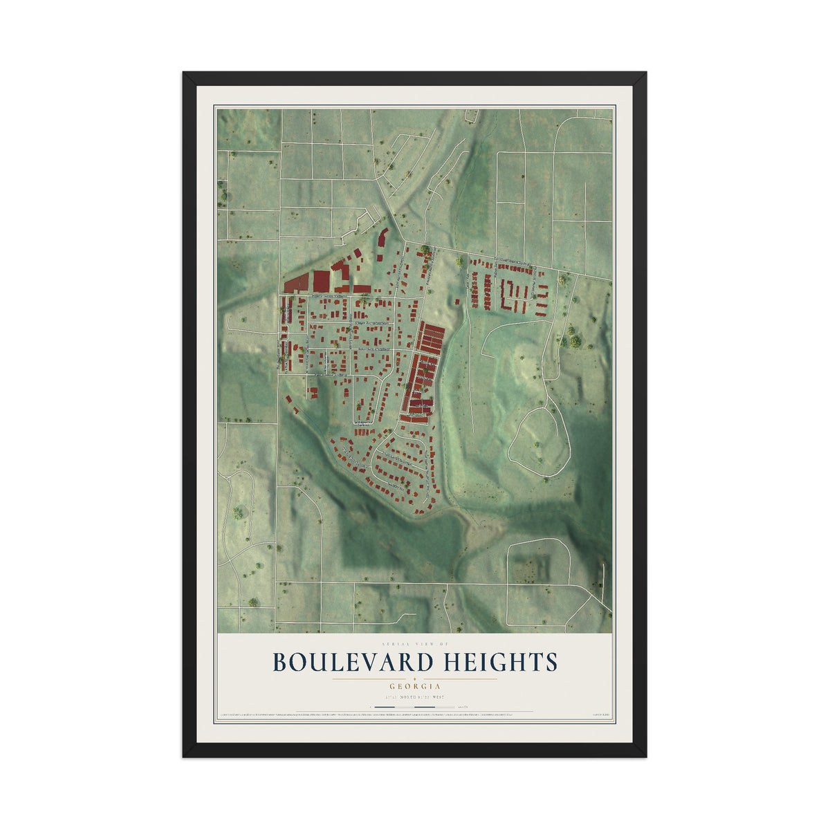 Boulevard Heights, Georgia map print, 12" x 18" W/ Black Ayous Wood Frame mockup