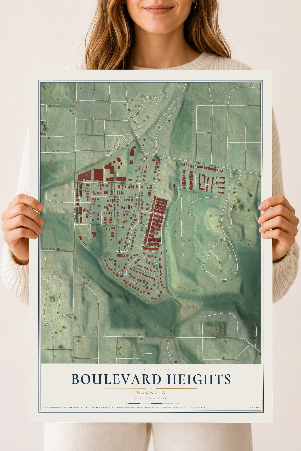 Boulevard Heights, Georgia map print, 18" x 24" Archival Matte Print mockup
