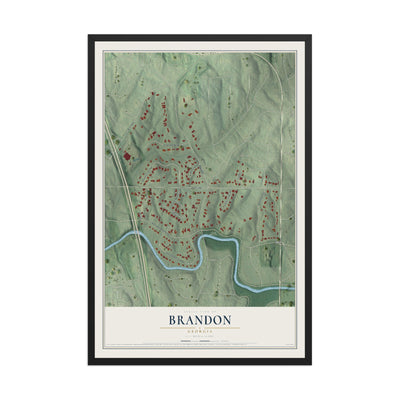 Brandon, Georgia map print, 12" x 18" W/ Black Ayous Wood Frame mockup