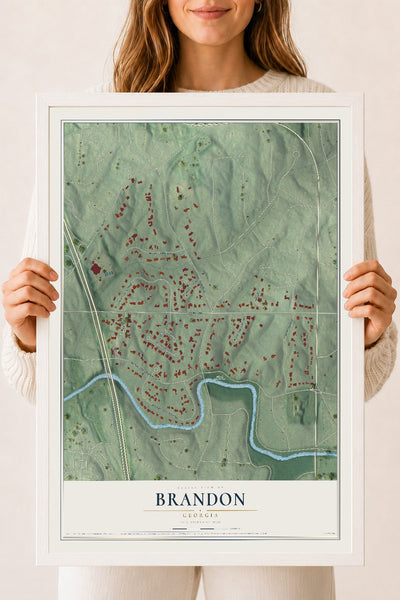 Brandon, Georgia map print, 18" x 24" W/ White Ayous Wood Frame mockup