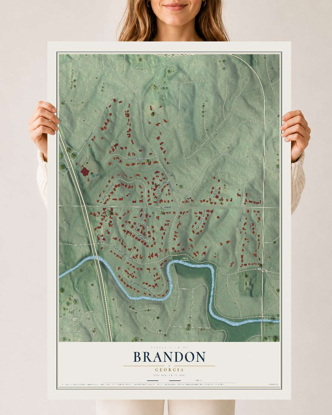 Brandon, Georgia map print, 24" x 36" Archival Matte Print mockup
